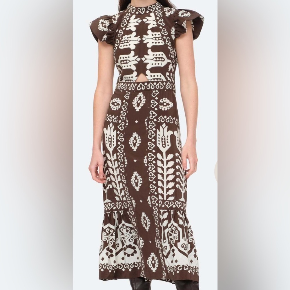 SEA NY Sonia Printed Cutout Silk Midi Dress - Picture 5 of 10